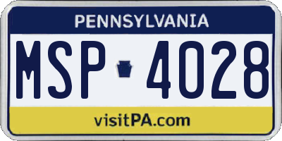 PA license plate MSP4028