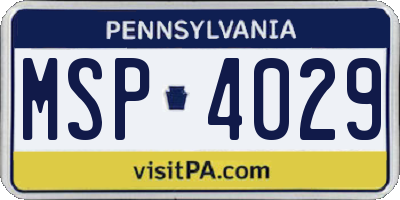 PA license plate MSP4029