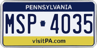 PA license plate MSP4035