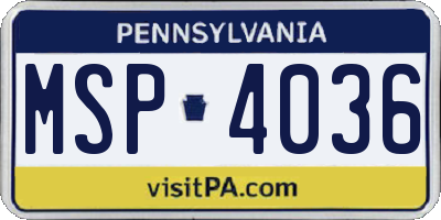 PA license plate MSP4036