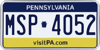 PA license plate MSP4052