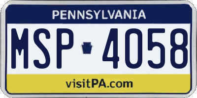 PA license plate MSP4058