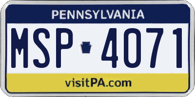 PA license plate MSP4071