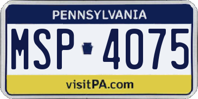 PA license plate MSP4075