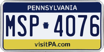PA license plate MSP4076