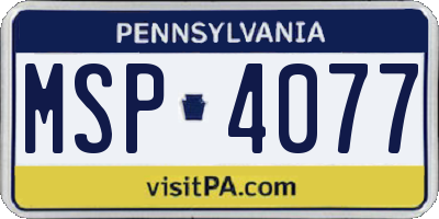 PA license plate MSP4077
