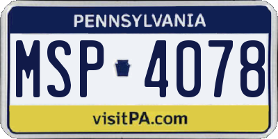 PA license plate MSP4078