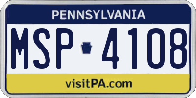 PA license plate MSP4108