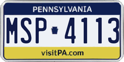 PA license plate MSP4113