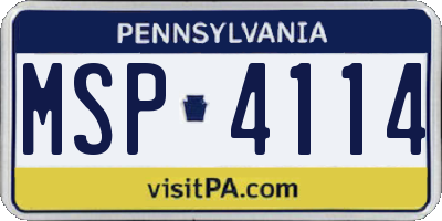 PA license plate MSP4114