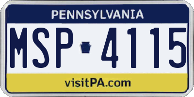 PA license plate MSP4115