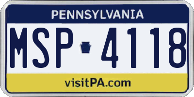 PA license plate MSP4118