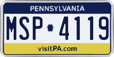 PA license plate MSP4119