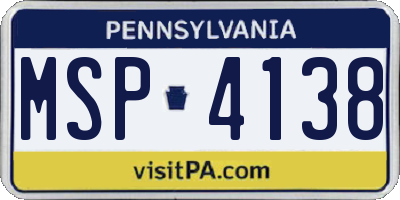 PA license plate MSP4138