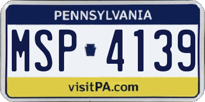 PA license plate MSP4139