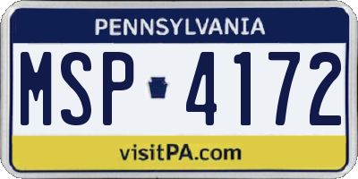PA license plate MSP4172