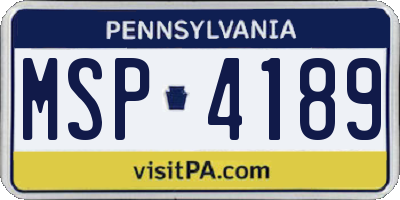 PA license plate MSP4189