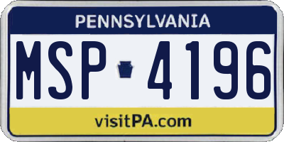 PA license plate MSP4196
