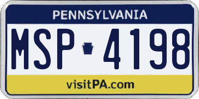 PA license plate MSP4198