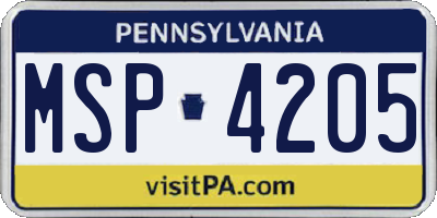 PA license plate MSP4205