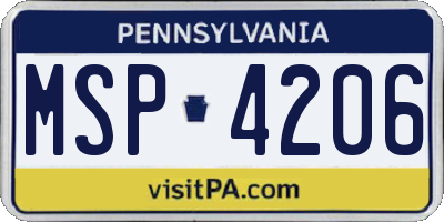 PA license plate MSP4206