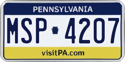 PA license plate MSP4207