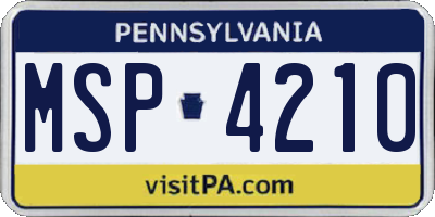 PA license plate MSP4210