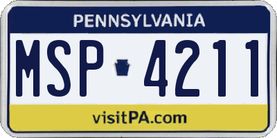 PA license plate MSP4211