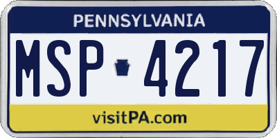 PA license plate MSP4217