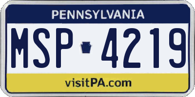 PA license plate MSP4219