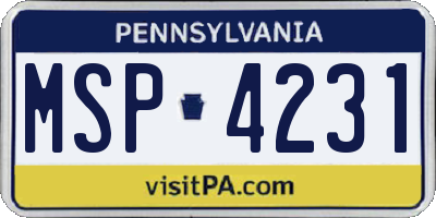 PA license plate MSP4231