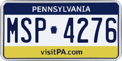 PA license plate MSP4276