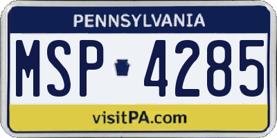 PA license plate MSP4285