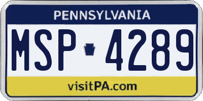 PA license plate MSP4289