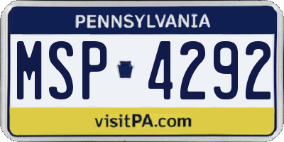 PA license plate MSP4292