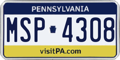 PA license plate MSP4308