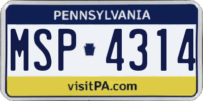 PA license plate MSP4314