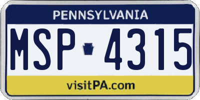PA license plate MSP4315