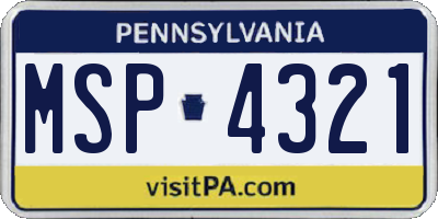 PA license plate MSP4321