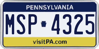 PA license plate MSP4325