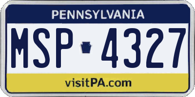 PA license plate MSP4327