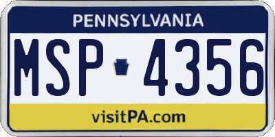 PA license plate MSP4356