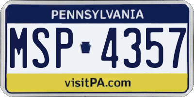 PA license plate MSP4357