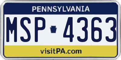 PA license plate MSP4363