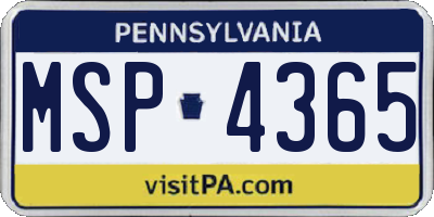 PA license plate MSP4365