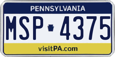 PA license plate MSP4375