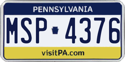 PA license plate MSP4376