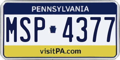 PA license plate MSP4377