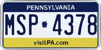 PA license plate MSP4378