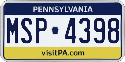 PA license plate MSP4398
